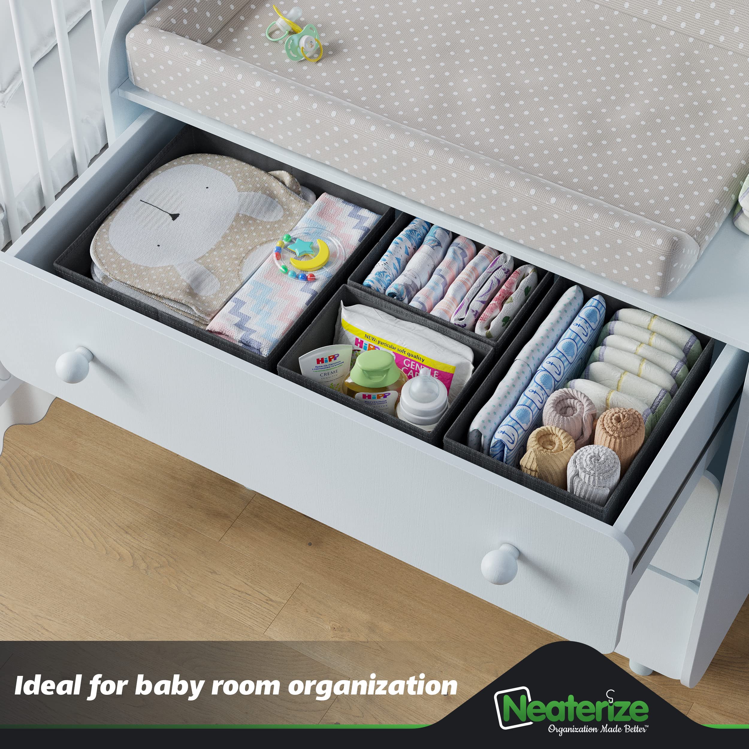 Drawer Organizer Clothes Set of 12 Grey - Dresser Organizer For Nursery, Bedroom, Closet - The Perfect Baby Clothes Organizer an
